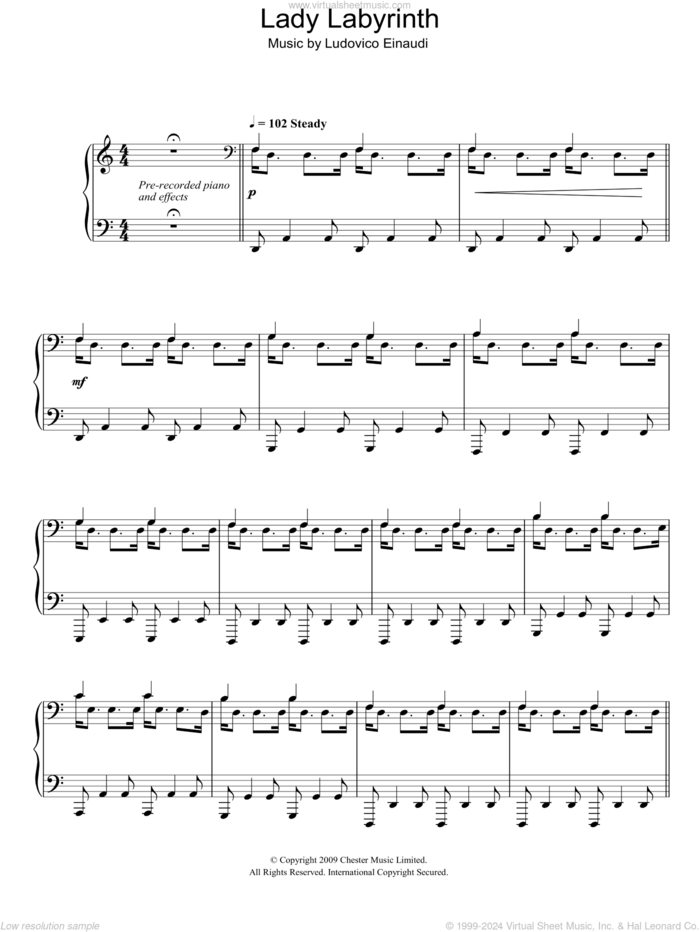 Lady Labyrinth sheet music for piano solo by Ludovico Einaudi, classical score, intermediate skill level