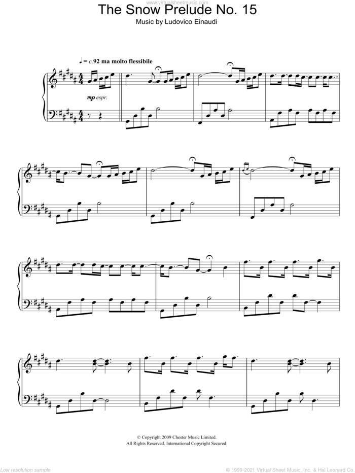 The Snow Prelude No. 15 sheet music for piano solo by Ludovico Einaudi, classical score, intermediate skill level