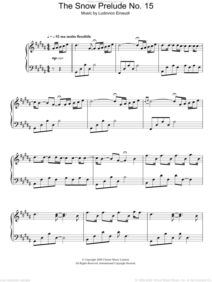 The Snow Prelude No. 15 sheet music for piano solo by Ludovico Einaudi, classical score, intermediate skill level