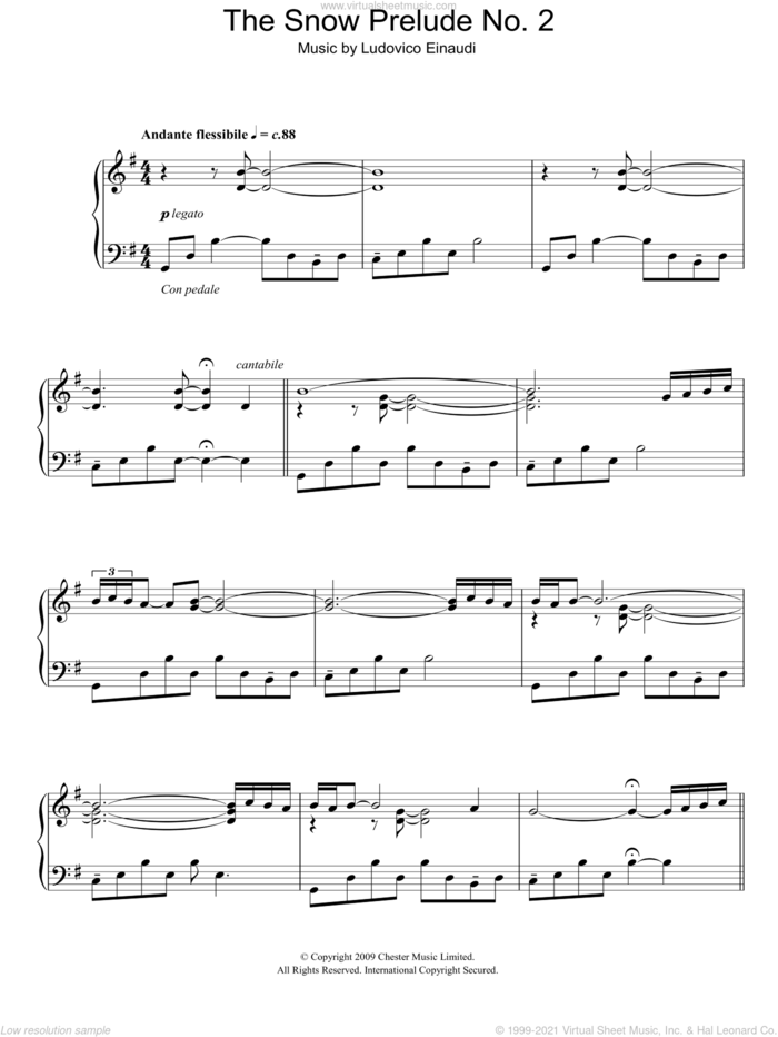 The Snow Prelude No. 2 sheet music for piano solo by Ludovico Einaudi, classical score, intermediate skill level