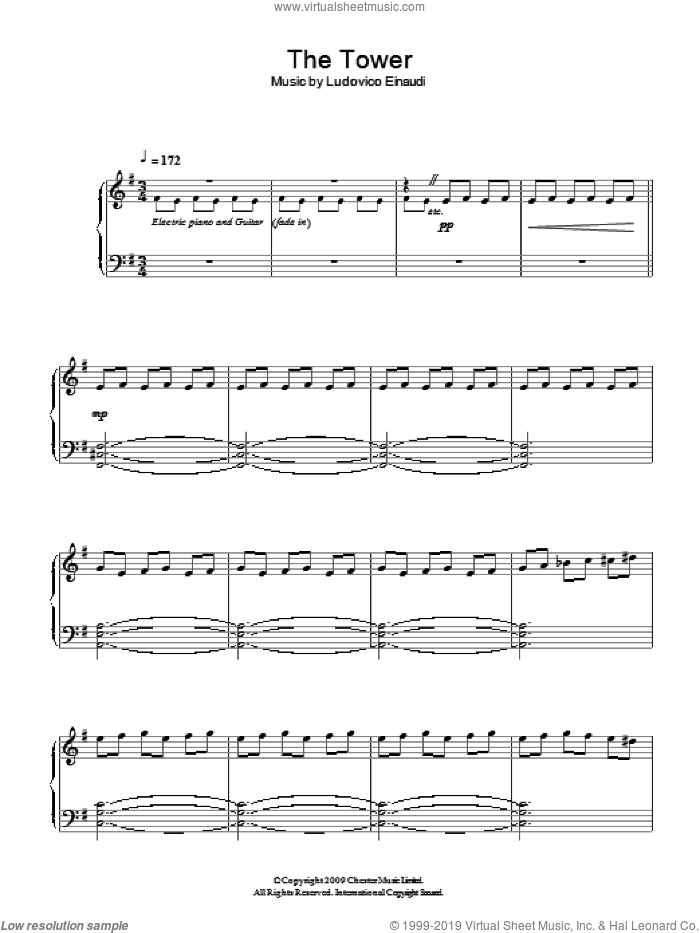 The Tower sheet music for piano solo by Ludovico Einaudi, classical score, intermediate skill level