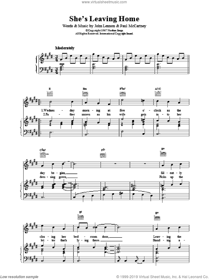 She's Leaving Home sheet music for voice, piano or guitar by The Beatles, intermediate skill level