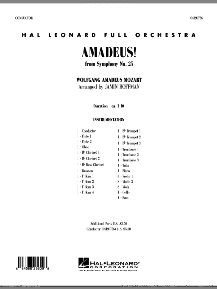 Amadeus! (COMPLETE) sheet music for full orchestra by Wolfgang Amadeus Mozart and Jamin Hoffman, classical score, intermediate skill level