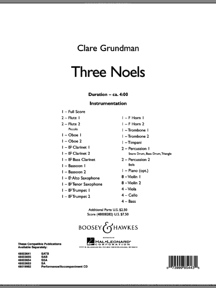 Three Noels (COMPLETE) sheet music for full orchestra by Clare Grundman, classical score, intermediate skill level