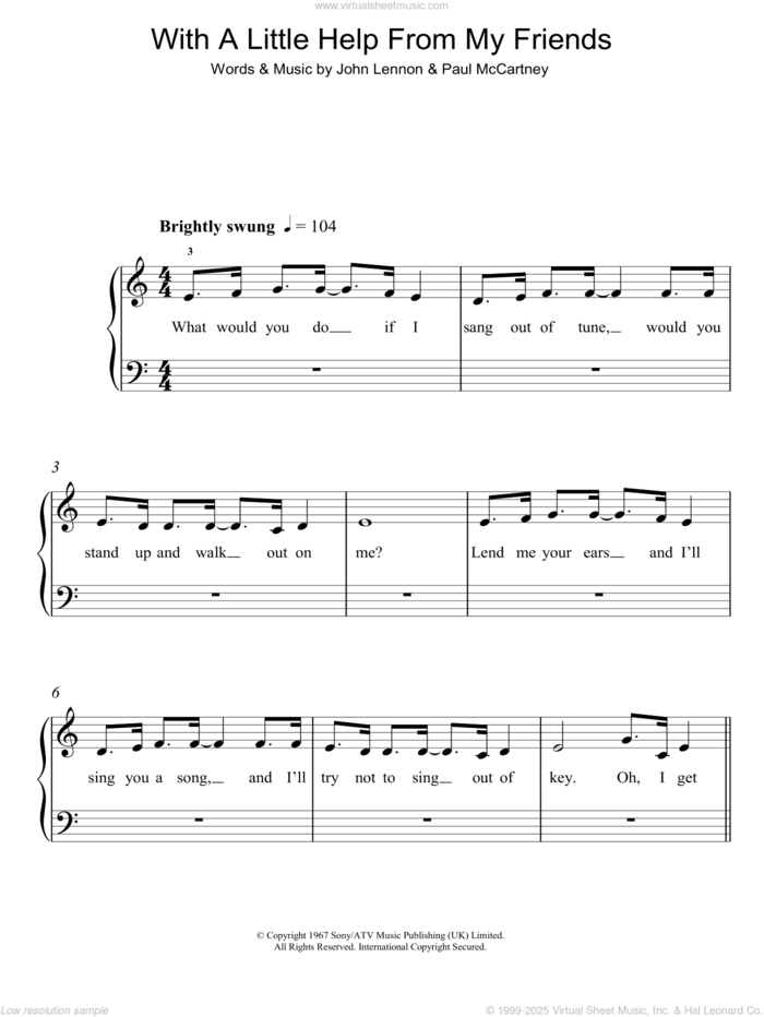 With A Little Help From My Friends sheet music for piano solo by The Beatles, John Lennon and Paul McCartney, easy skill level