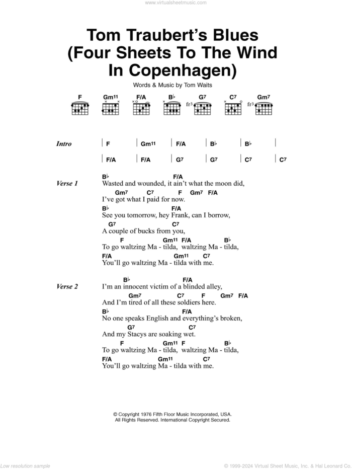 Tom Traubert's Blues (Four Sheets To The Wind In Copenhagen) sheet music for guitar (chords) by Tom Waits, intermediate skill level