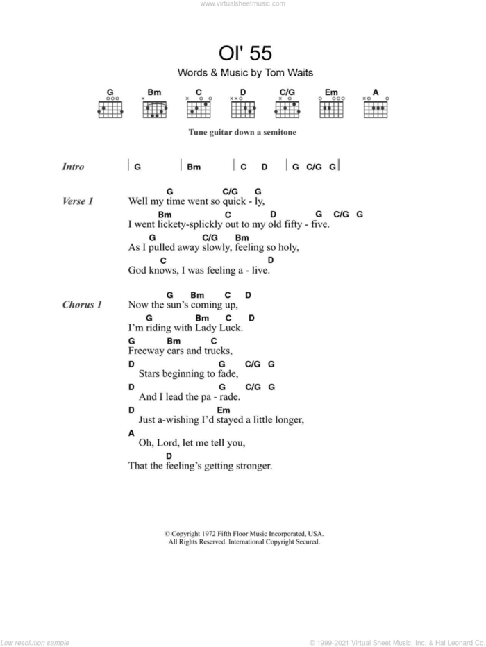 Ol' 55 sheet music for guitar (chords) by Tom Waits and The Eagles, intermediate skill level
