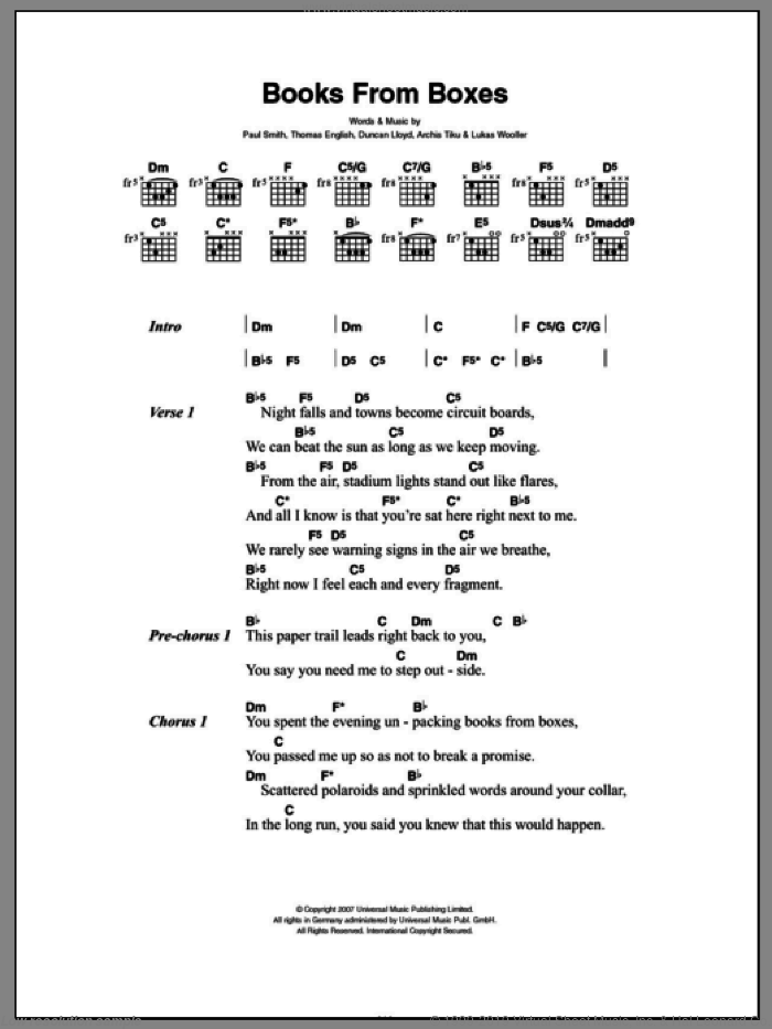 Books From Boxes sheet music for guitar (chords) by Maximo Park, Archis Tiku, Duncan Lloyd, Lukas Wooller, Paul Smith and Thomas English, intermediate skill level