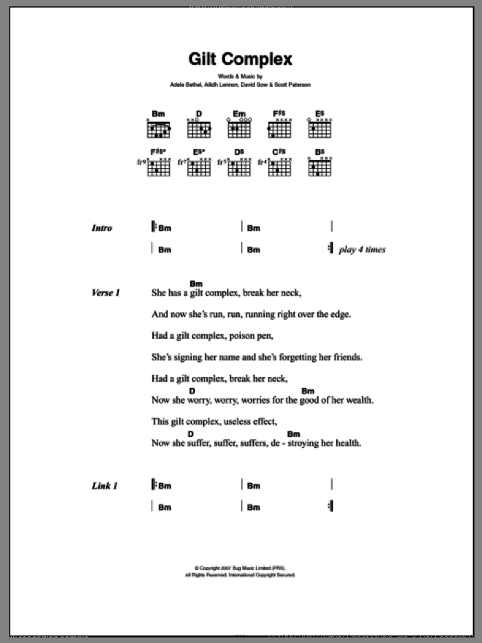 Gilt Complex sheet music for guitar (chords) by Sons And Daughters, Adele Bethel, Ailidh Lennon, David Gow and Scott Paterson, intermediate skill level
