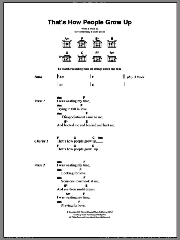 That's How People Grow Up sheet music for guitar (chords) by Steven Morrissey and Martin Boorer, intermediate skill level