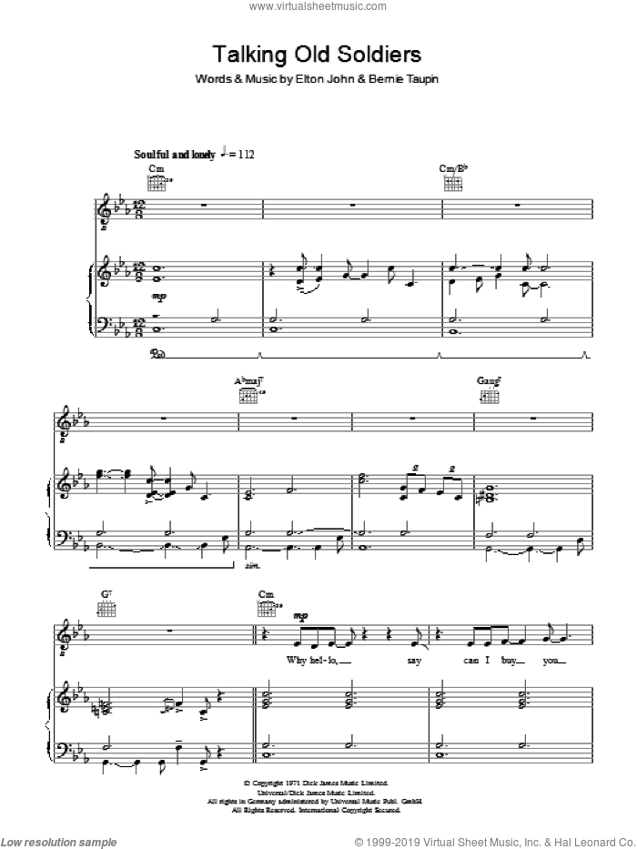 Talking Old Soldiers sheet music for voice, piano or guitar by Elton John and Bernie Taupin, intermediate skill level