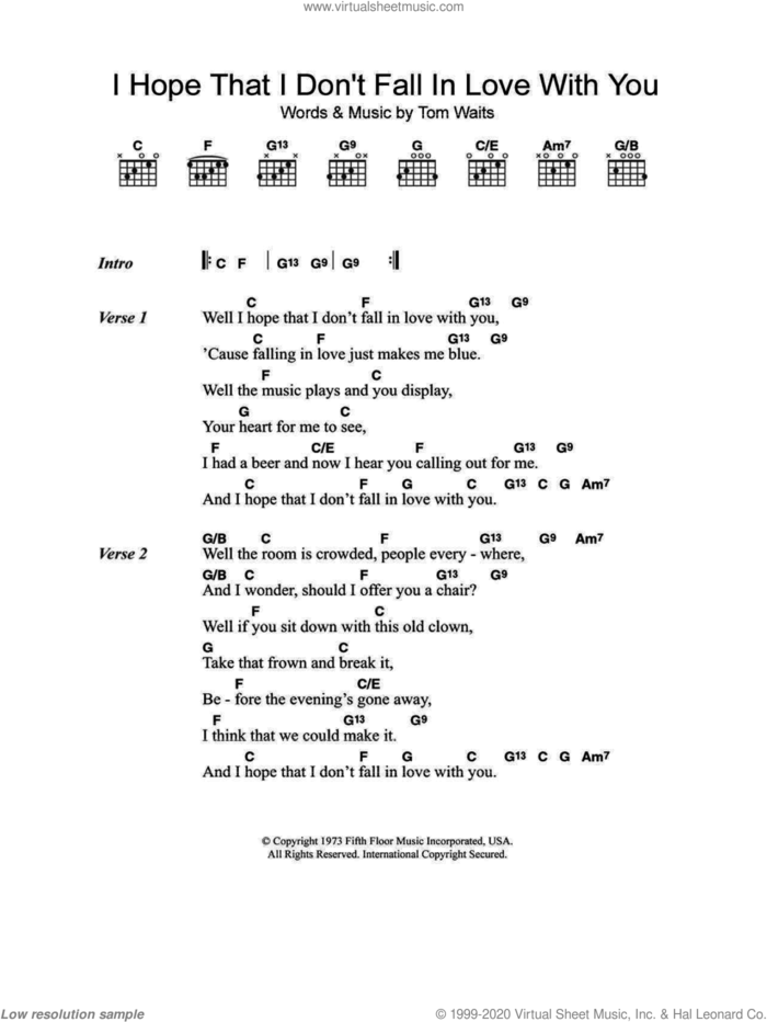 I Hope That I Don't Fall In Love With You sheet music for guitar (chords) by Tom Waits, intermediate skill level