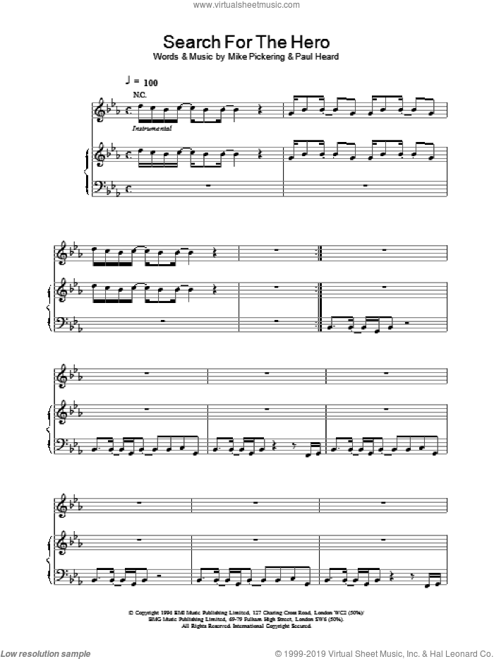 Search For The Hero sheet music for voice, piano or guitar by M People, intermediate skill level
