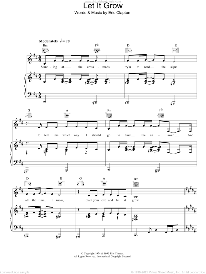 Let It Grow sheet music for voice, piano or guitar by Eric Clapton, intermediate skill level