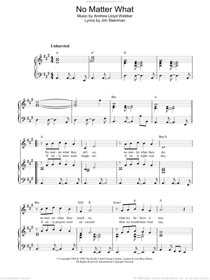 No Matter What sheet music for voice, piano or guitar by Boyzone, intermediate skill level