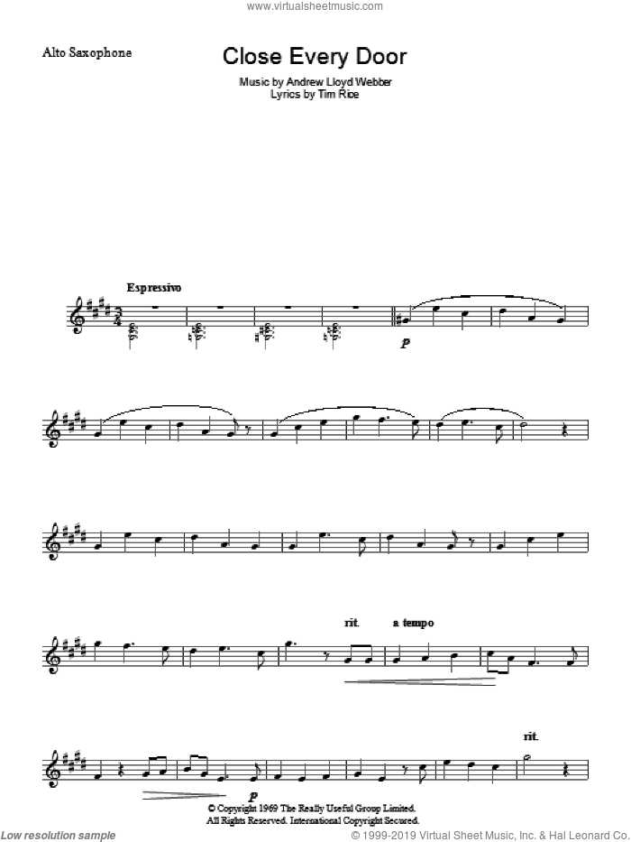 Close Every Door sheet music for voice and other instruments (fake book) by Andrew Lloyd Webber and Tim Rice, intermediate skill level