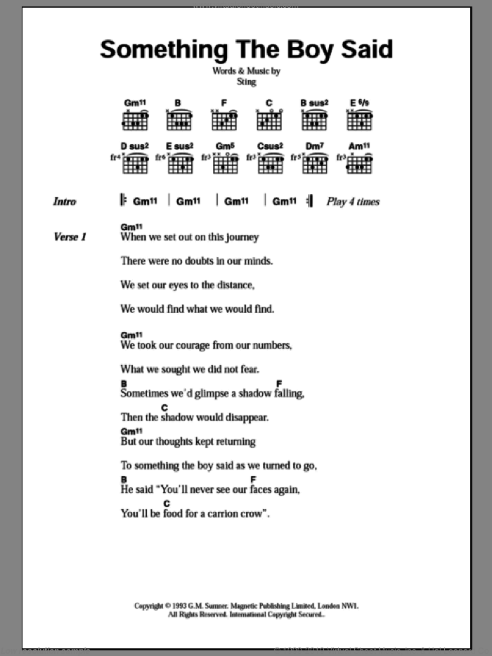 Something The Boy Said sheet music for guitar (chords) by Sting, intermediate skill level
