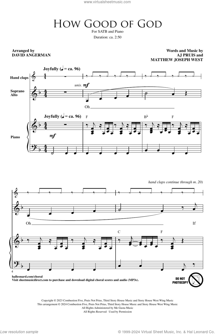 How Good Of God (arr. David Angerman) sheet music for choir (SATB: soprano, alto, tenor, bass) by Matthew West, David Angerman and Aj Pruis, intermediate skill level