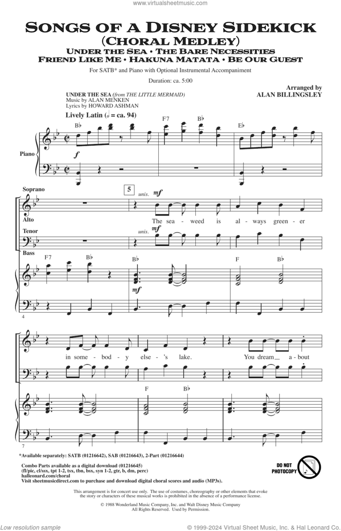 Songs Of A Disney Sidekick (Choral Medley) sheet music for choir (SATB: soprano, alto, tenor, bass) by Elton John, Alan Billingsley and Tim Rice, intermediate skill level