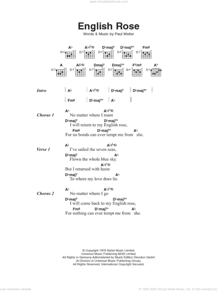 English Rose sheet music for guitar (chords) by The Jam and Paul Weller, intermediate skill level