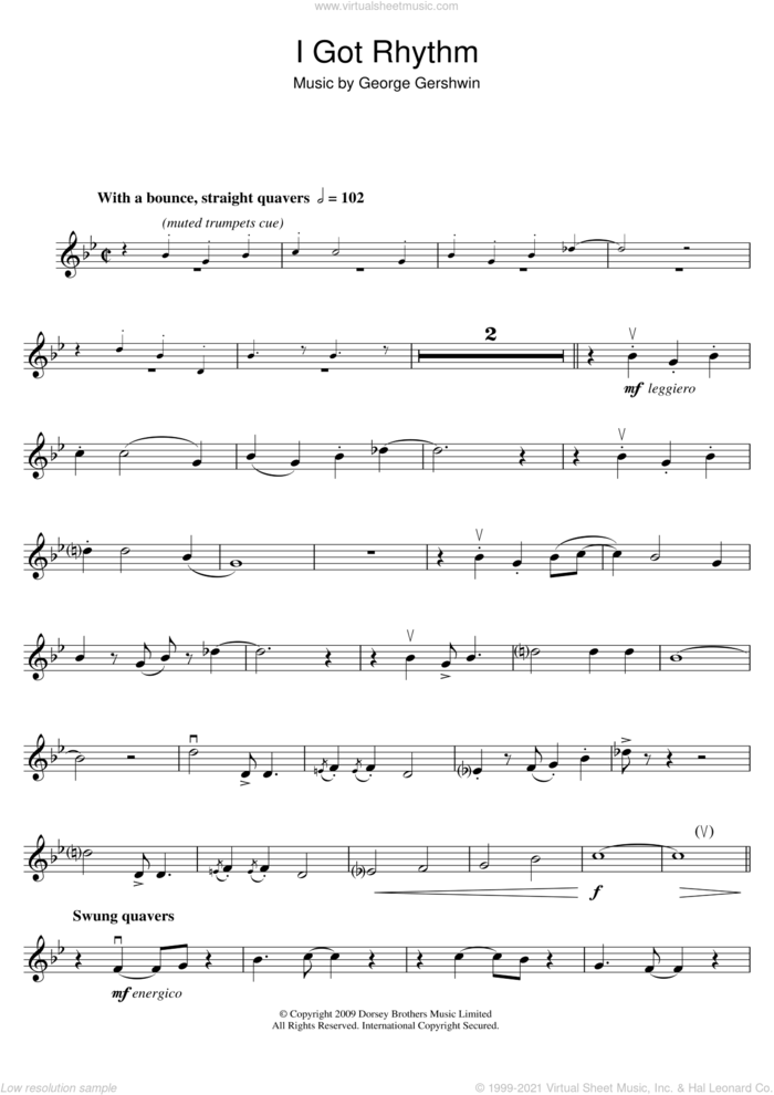 I Got Rhythm sheet music for violin solo by George Gershwin, intermediate skill level