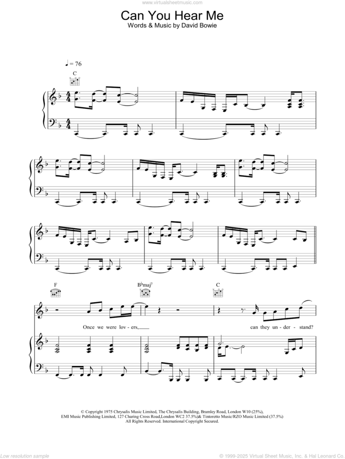 Bowie Can You Hear Me Sheet Music For Voice Piano Or Guitar