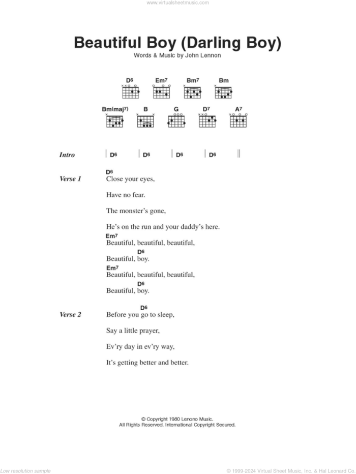 Beautiful Boy (Darling Boy) sheet music for guitar (chords) by John Lennon, intermediate skill level