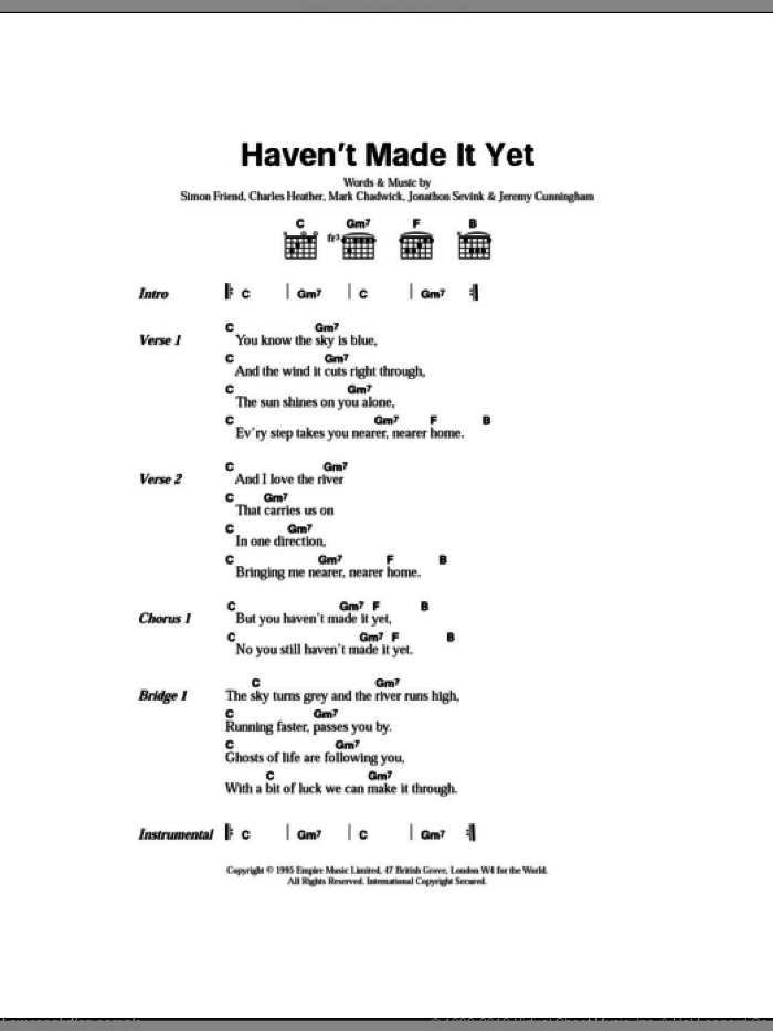 Haven't Made It Yet sheet music for guitar (chords) by The Levellers, Charles Heather, Jeremy Cunningham, Jonathan Sevink, Mark Chadwick and Simon Friend, intermediate skill level