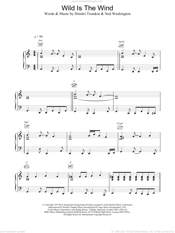 Wild Is The Wind sheet music for voice, piano or guitar by David Bowie, intermediate skill level