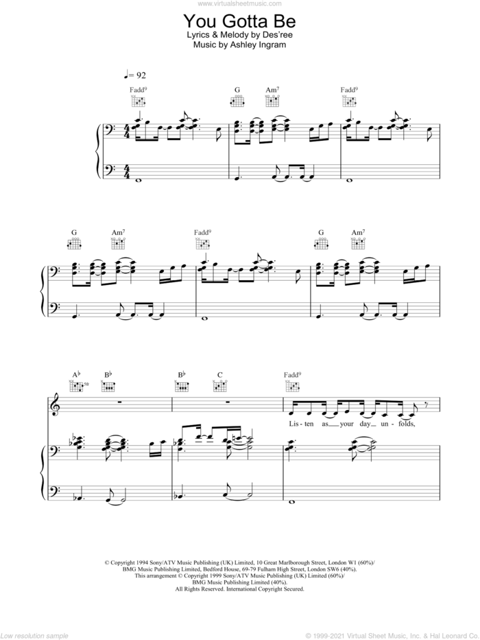 You Gotta Be sheet music for voice, piano or guitar by Des'ree, intermediate skill level