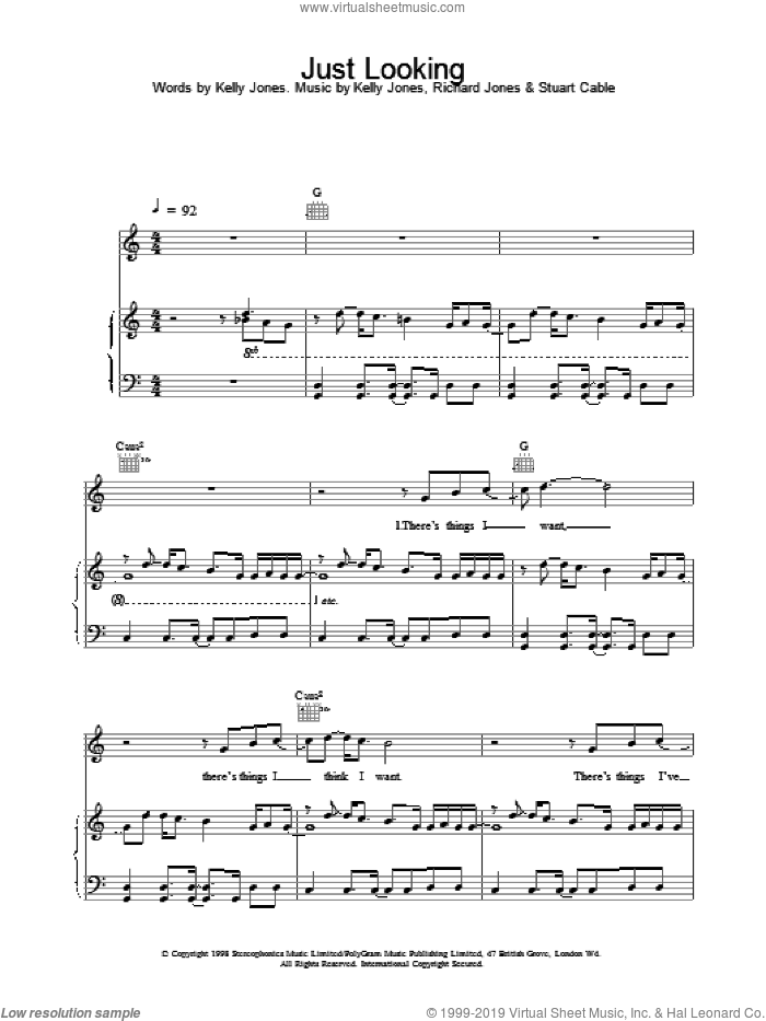 Just Looking sheet music for voice, piano or guitar by Stereophonics, intermediate skill level