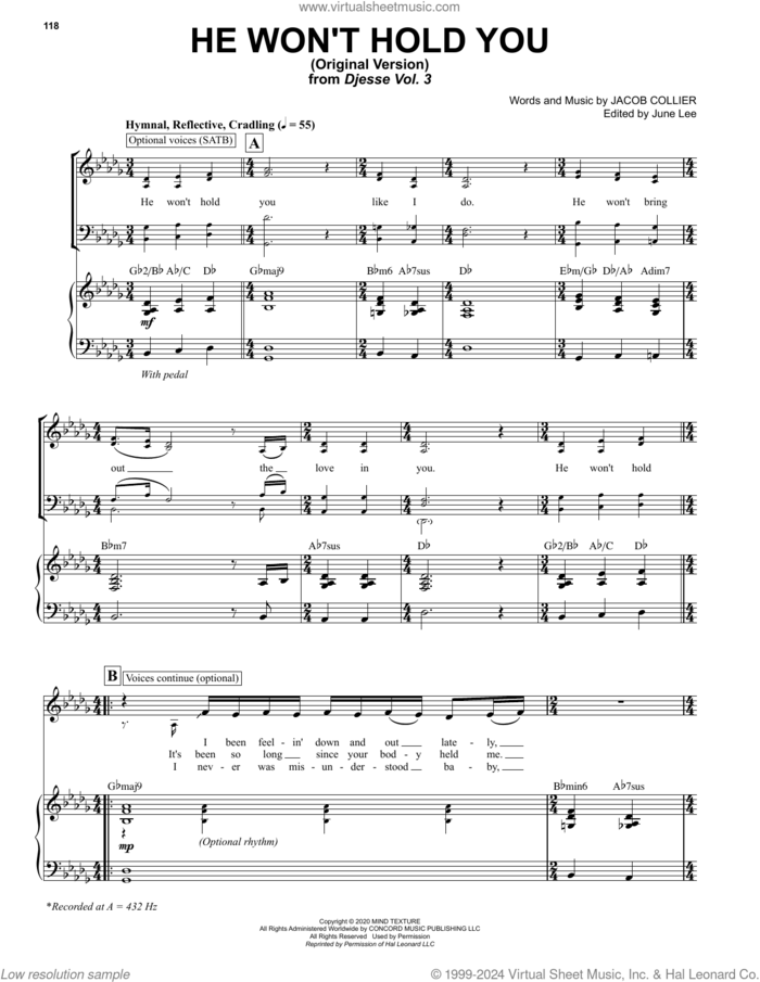 He Won't Hold You (Original Version) sheet music for voice and piano by Jacob Collier, intermediate skill level