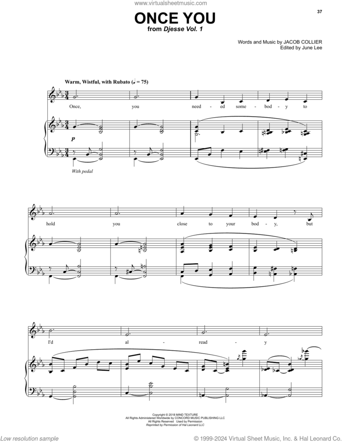 Once You (feat. Suzie Collier) sheet music for voice and piano by Jacob Collier, classical score, intermediate skill level