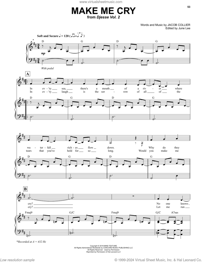Make Me Cry sheet music for voice and piano by Jacob Collier, intermediate skill level