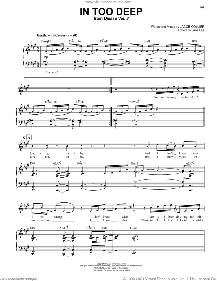 In Too Deep sheet music for voice and piano by Jacob Collier, intermediate skill level