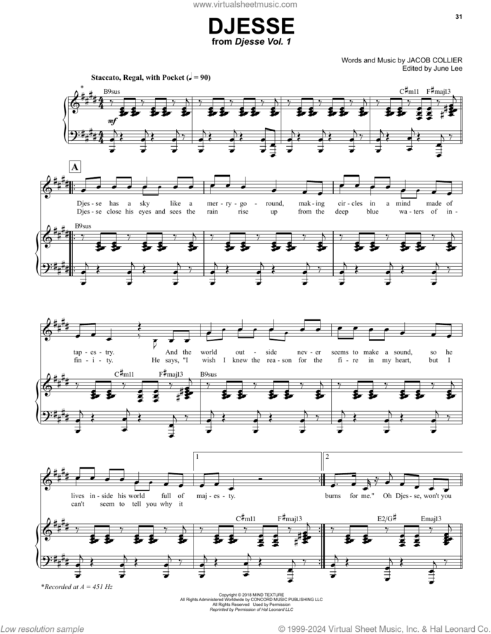 Djesse sheet music for voice and piano by Jacob Collier, intermediate skill level