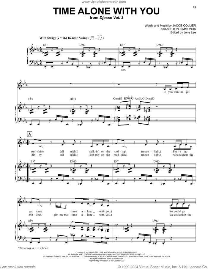 Time Alone With You (feat. Daniel Caesar) sheet music for voice and piano by Jacob Collier and Ashton Simmonds, intermediate skill level