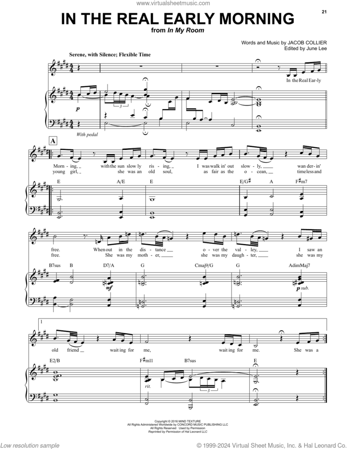 In The Real Early Morning sheet music for voice and piano by Jacob Collier, intermediate skill level