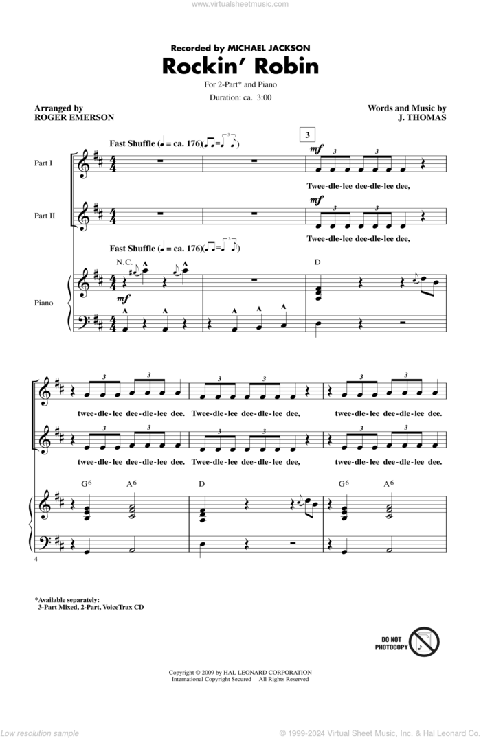 Rockin' Robin sheet music for choir (2-Part) by Thomas Jimmie, Bobby Day, Michael Jackson and Roger Emerson, intermediate duet