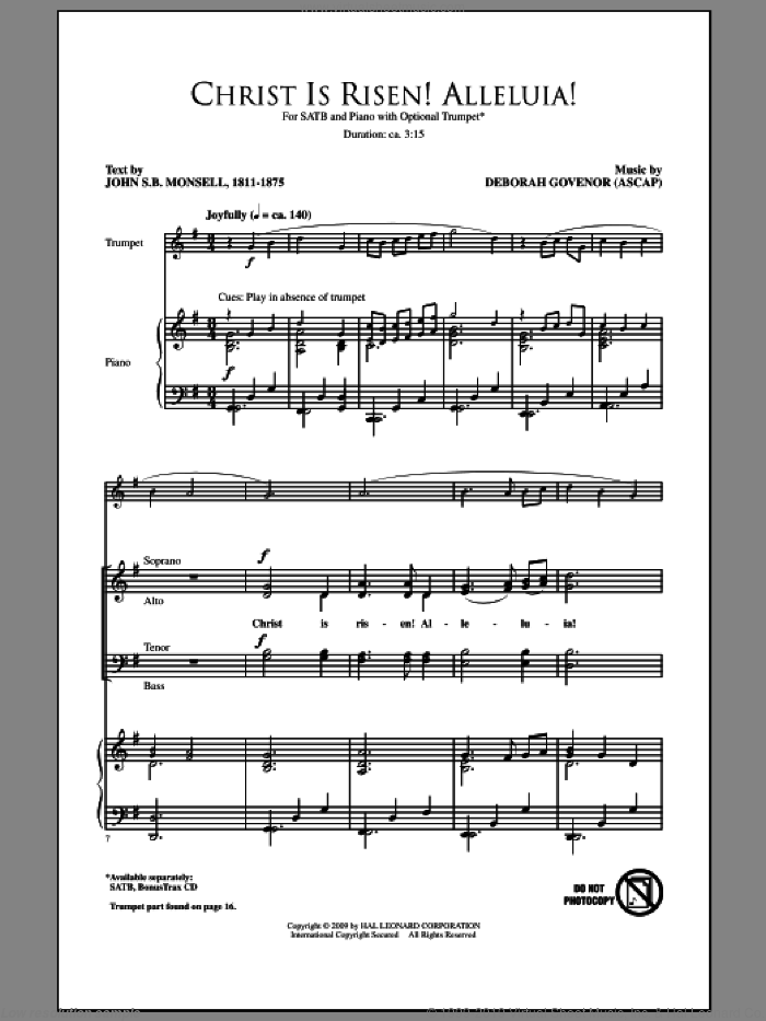 Christ Is Risen! Alleluia! sheet music for choir (SATB: soprano, alto, tenor, bass) by Deborah Govenor, intermediate skill level