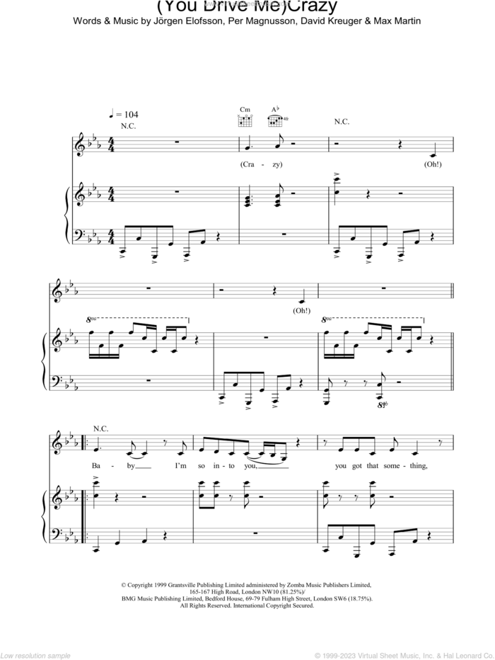 (You Drive Me) Crazy sheet music for voice, piano or guitar by Britney Spears, intermediate skill level