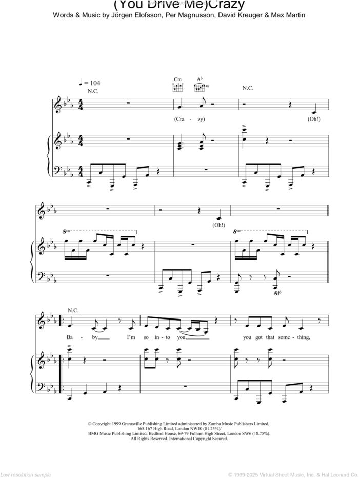 (You Drive Me) Crazy sheet music for voice, piano or guitar by Britney Spears, intermediate skill level