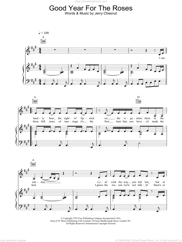 A Good Year For The Roses sheet music for voice, piano or guitar by Elvis Costello, intermediate skill level