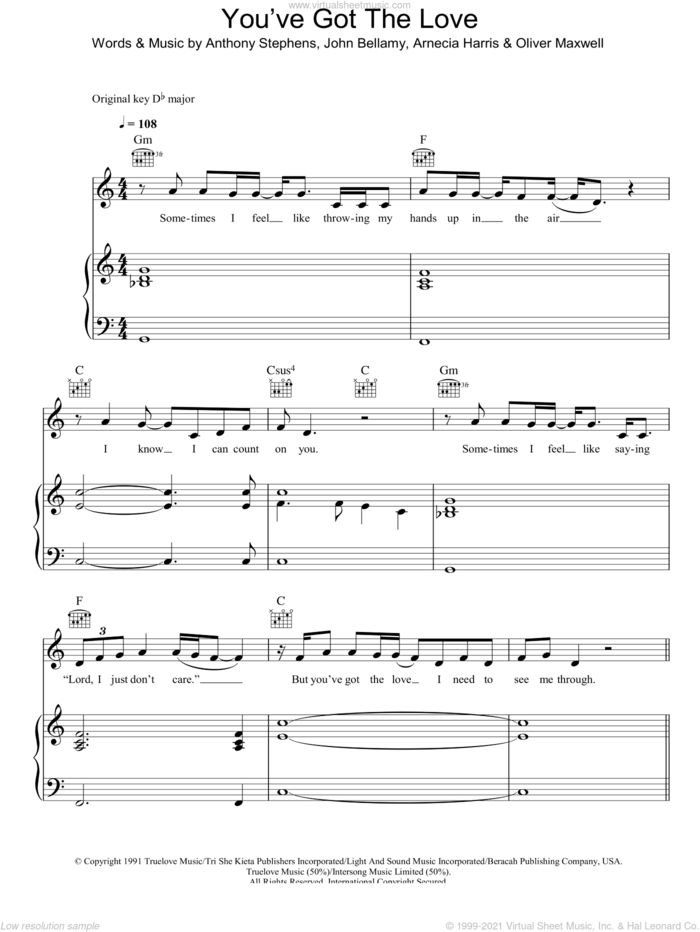You Got The Love sheet music for voice, piano or guitar by Florence And The Machine, Candi Staton, Florence And The  Machine, Anthony Stephens, Arnecia Harris, John Bellamy and Oliver Maxwell, intermediate skill level