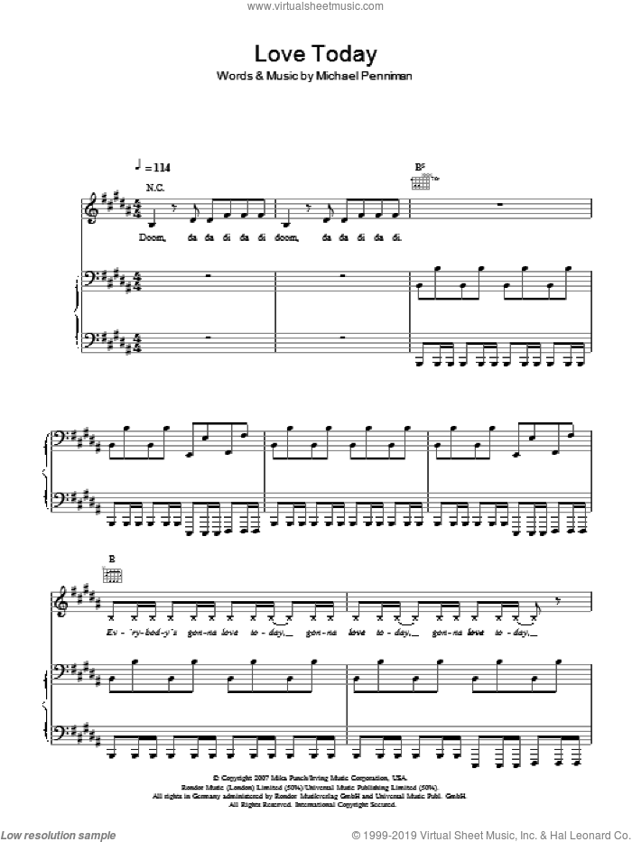 Love Today sheet music for voice, piano or guitar by Mika and Michael Penniman, intermediate skill level