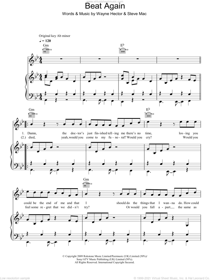 Beat Again sheet music for voice, piano or guitar by JLS, Steve Mac and Wayne Hector, intermediate skill level