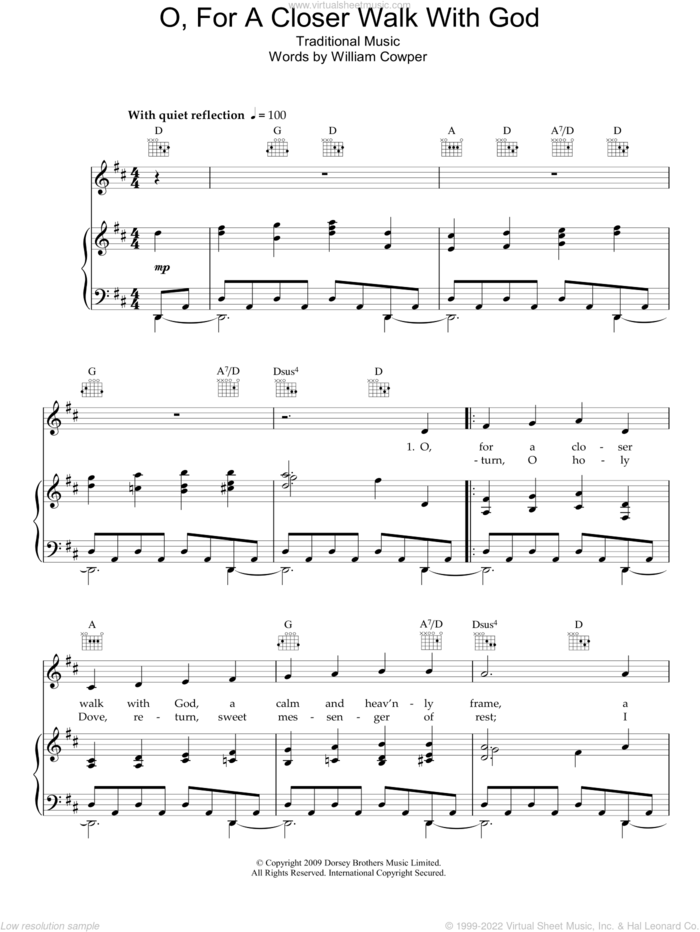 O, For A Closer Walk With God sheet music for voice, piano or guitar  and William Cowper, intermediate skill level
