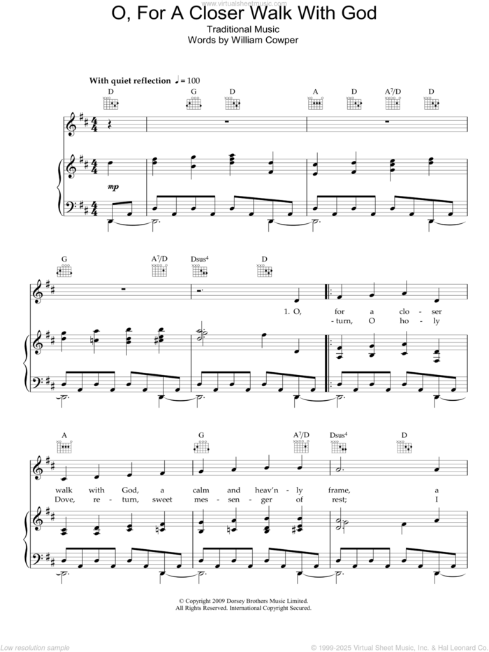 O, For A Closer Walk With God sheet music for voice, piano or guitar  and William Cowper, intermediate skill level