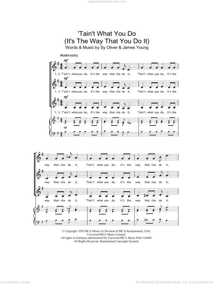 'Tain't What You Do (It's The Way That Cha Do It) sheet music for choir (SSA: soprano, alto) by Ella Fitzgerald, James Young and Sy Oliver, intermediate skill level