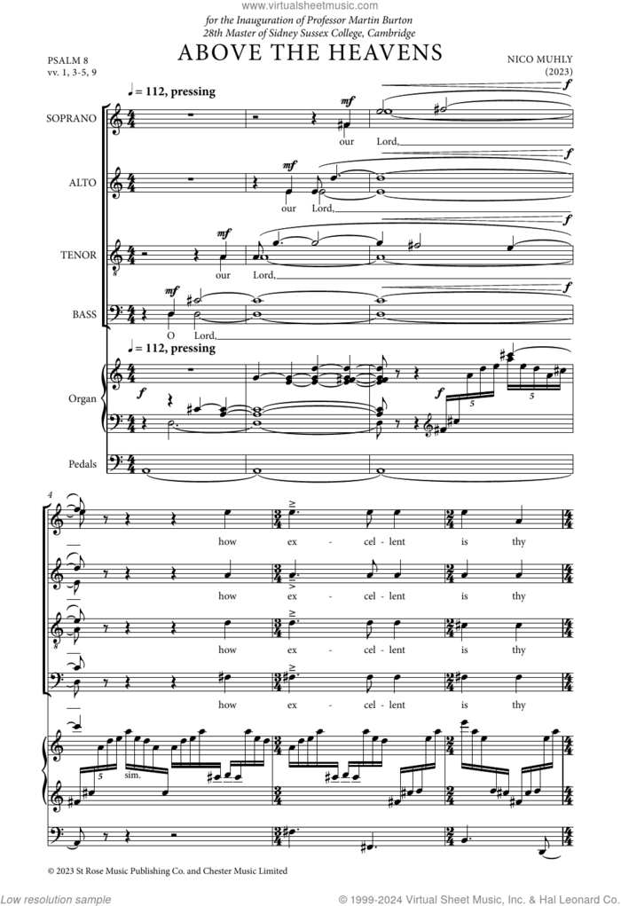 Above The Heavens sheet music for choir (SATB: soprano, alto, tenor, bass) by Nico Muhly, classical score, intermediate skill level